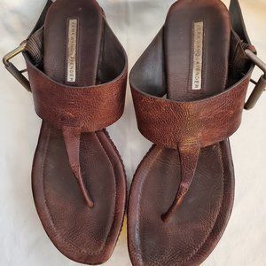 Vera Wang Lavender Label Orlando Brown Leather Wedge Sandals - 8